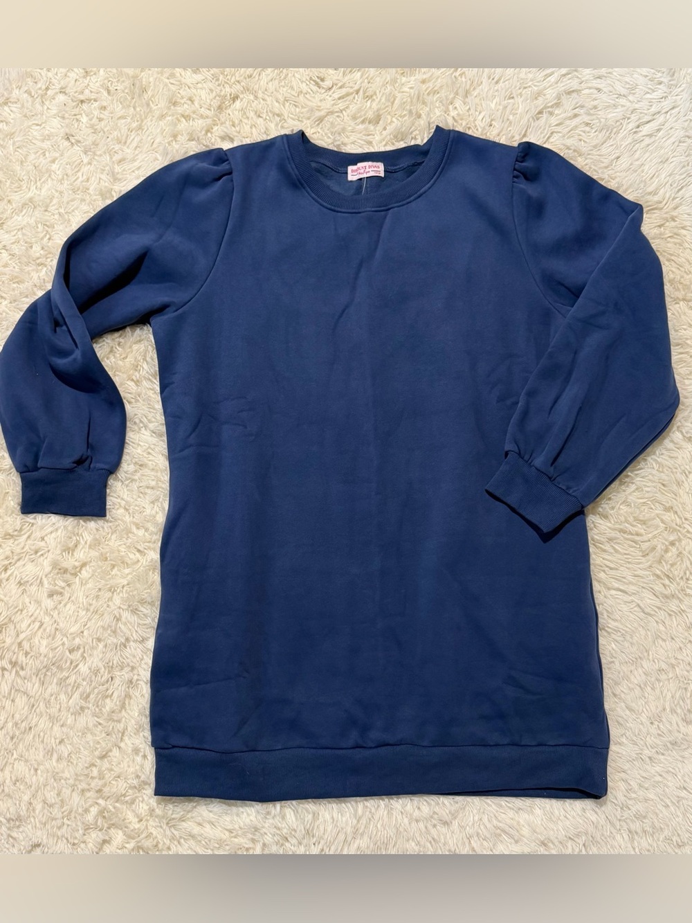 Navy Puff-Sleeve Tunic Sweatshirt Dress